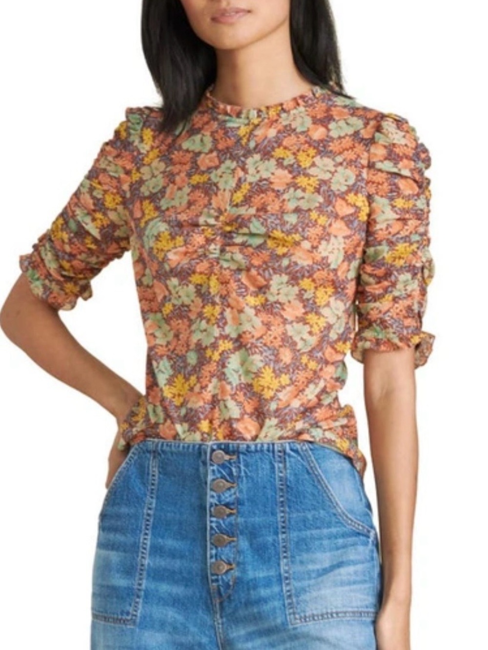 Veronica Beard Natuka Floral Puff Sleeve Blouse Size 2 $350